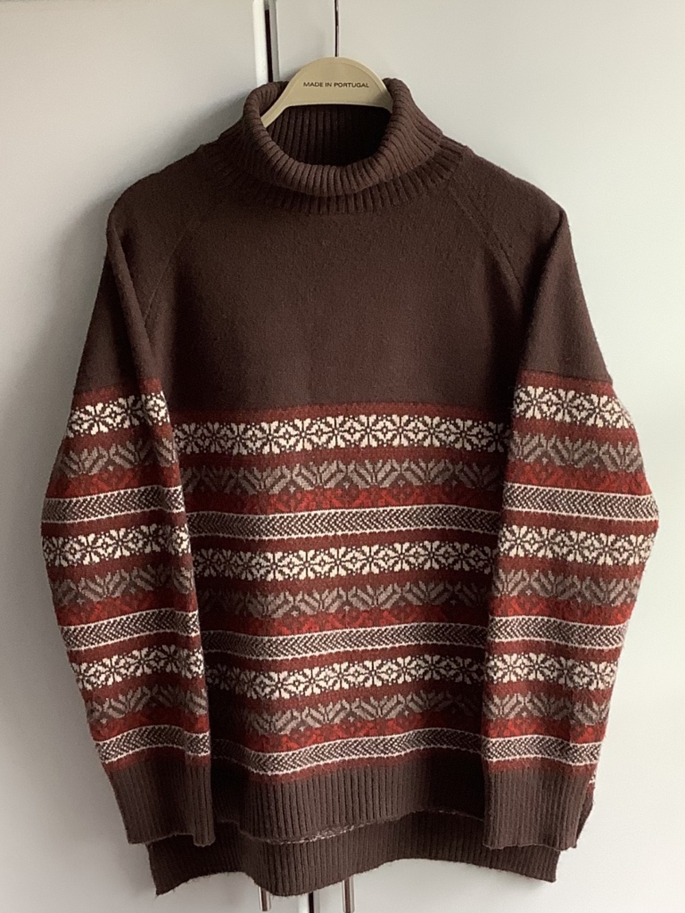 Women Wool Sweater Turtlenecks, Brown, Size L